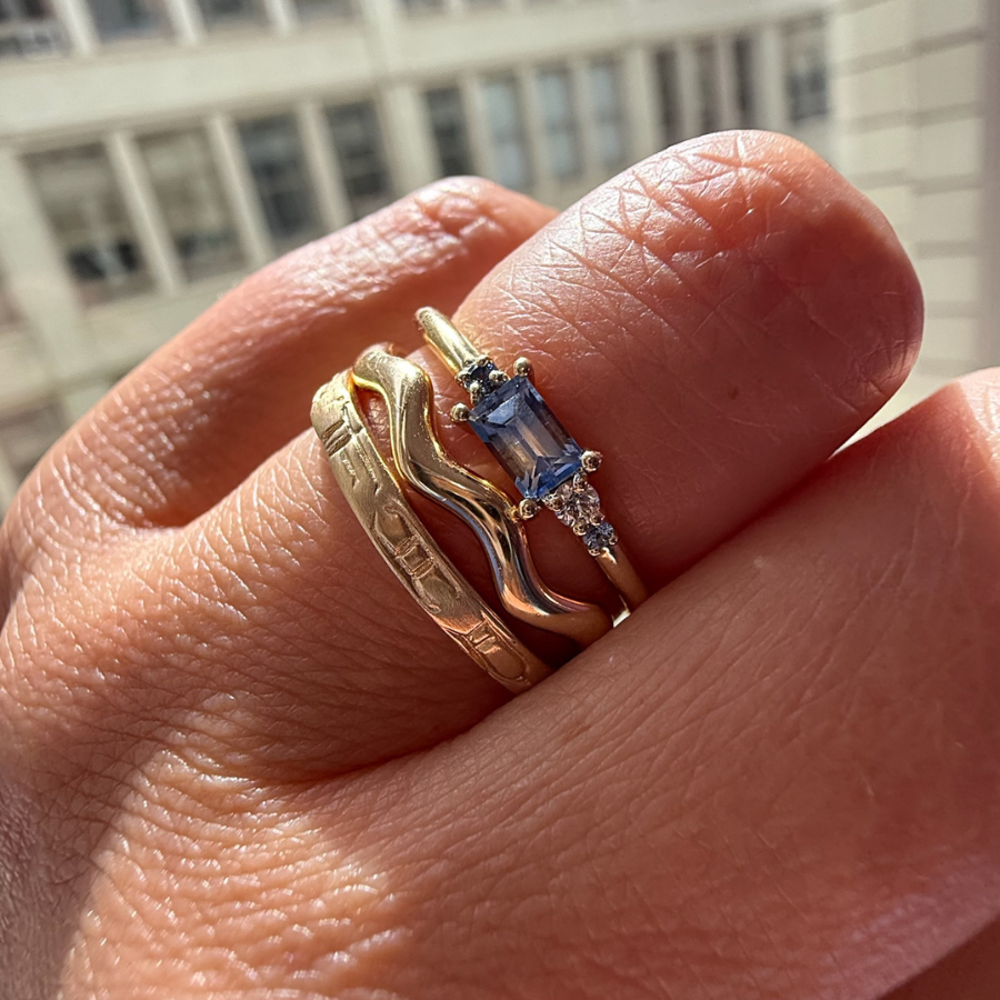 Bi-Color Blue Sapphire Baguette Ring