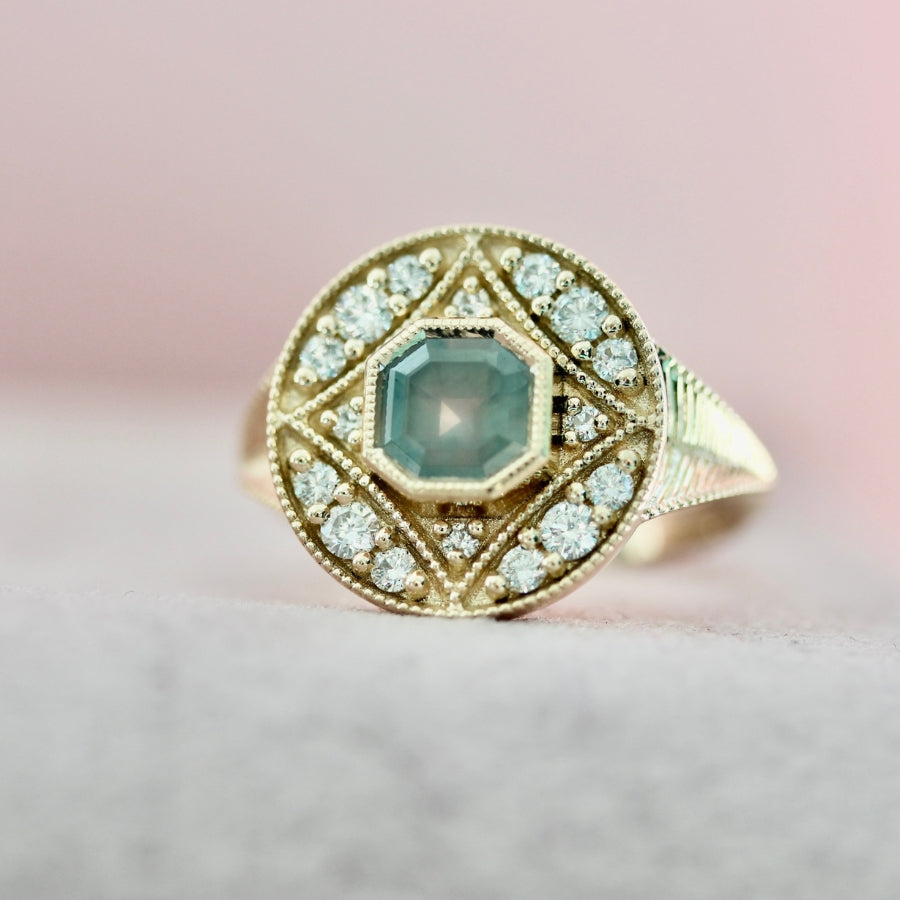 Big Sky Teal Asscher Cut Montana Sapphire Ring
