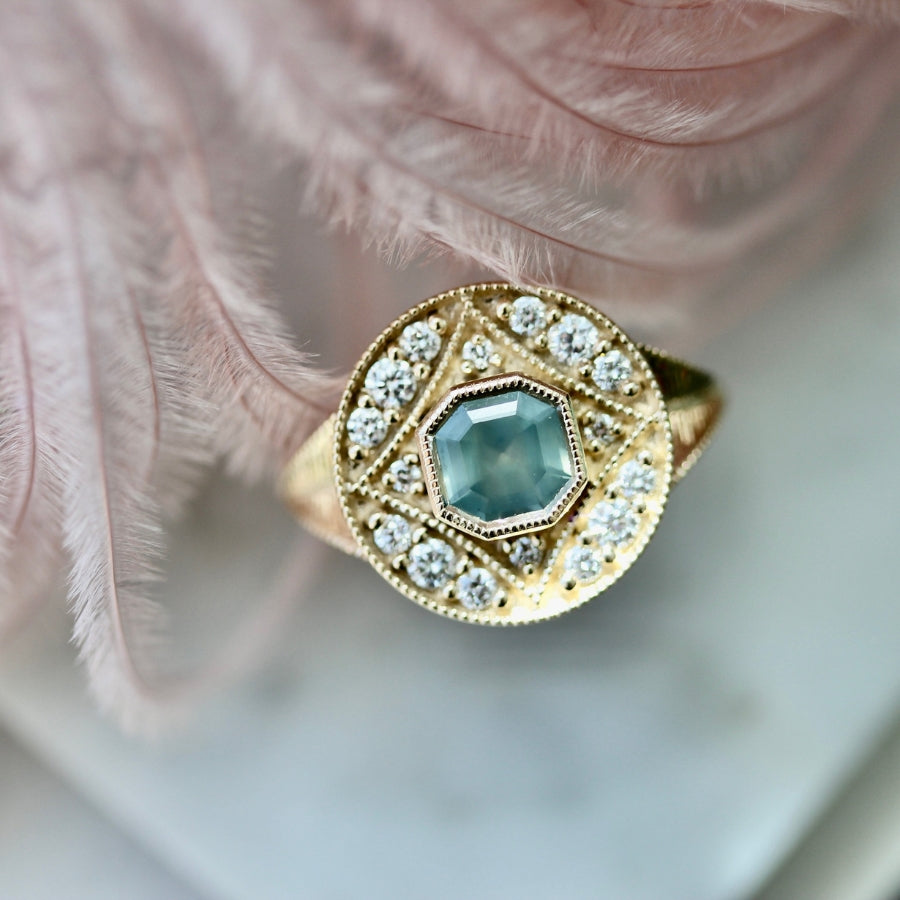 Big Sky Teal Asscher Cut Montana Sapphire Ring
