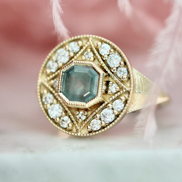 Big Sky Teal Asscher Cut Montana Sapphire Ring