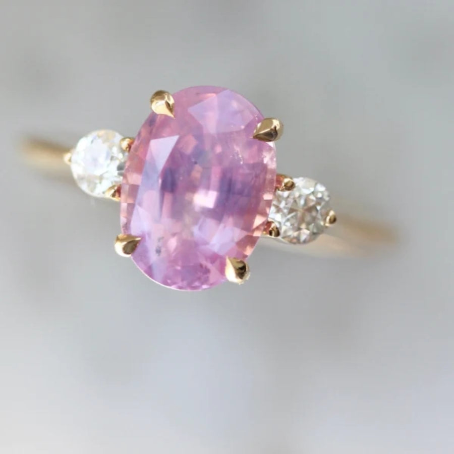 Birthday Cake Pink Oval Cut Opalescent Sapphire Ring