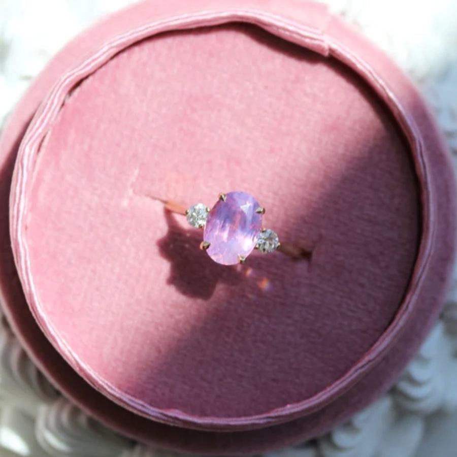 Birthday Cake Pink Oval Cut Opalescent Sapphire Ring