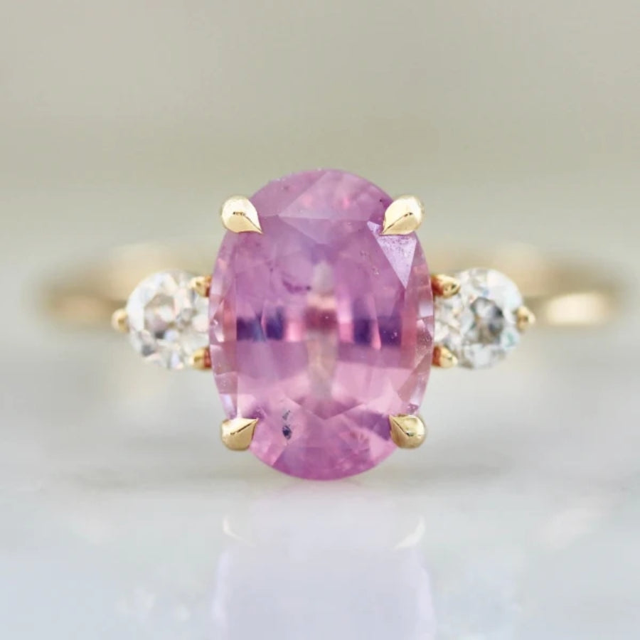 Birthday Cake Pink Oval Cut Opalescent Sapphire Ring