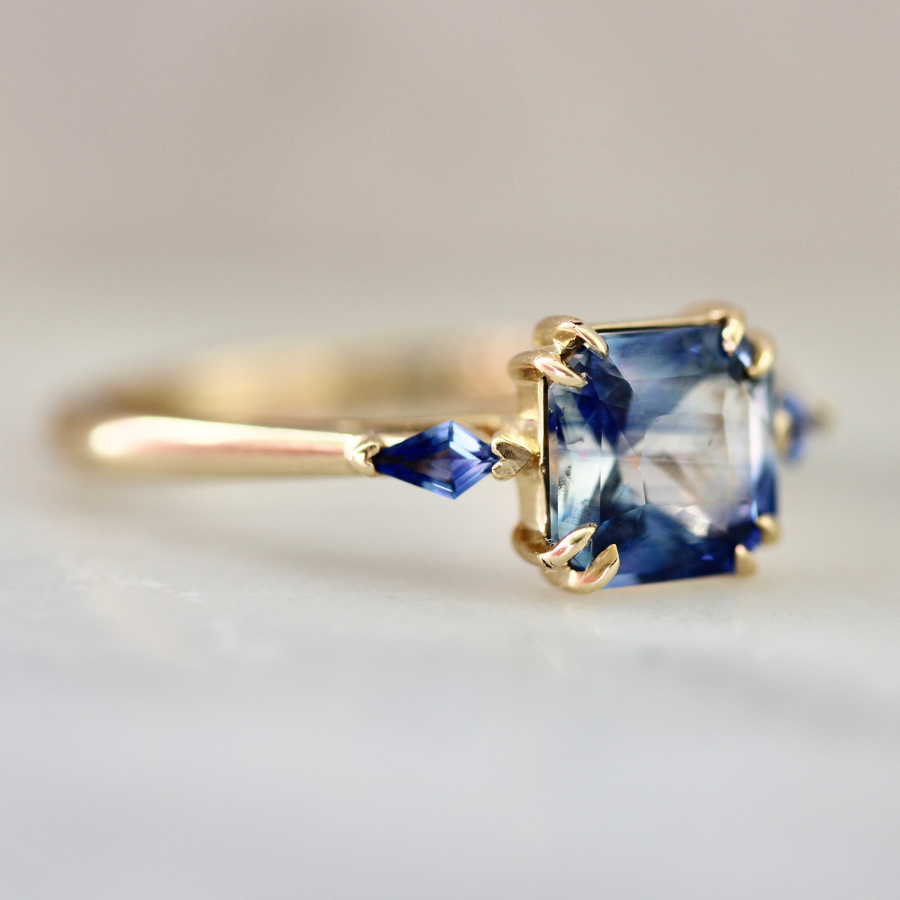 Blue-White Radiant Cut Sapphire Ring