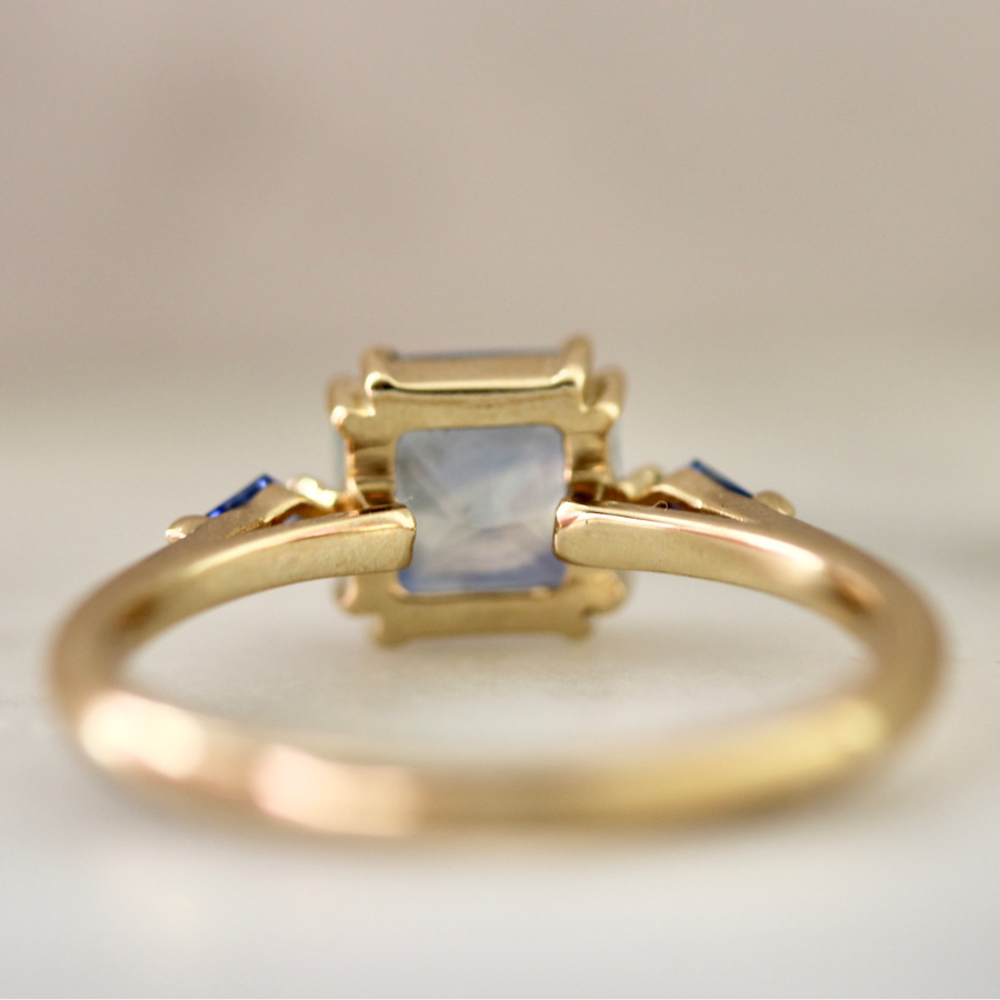 
            Blue-White Radiant Cut Sapphire Ring