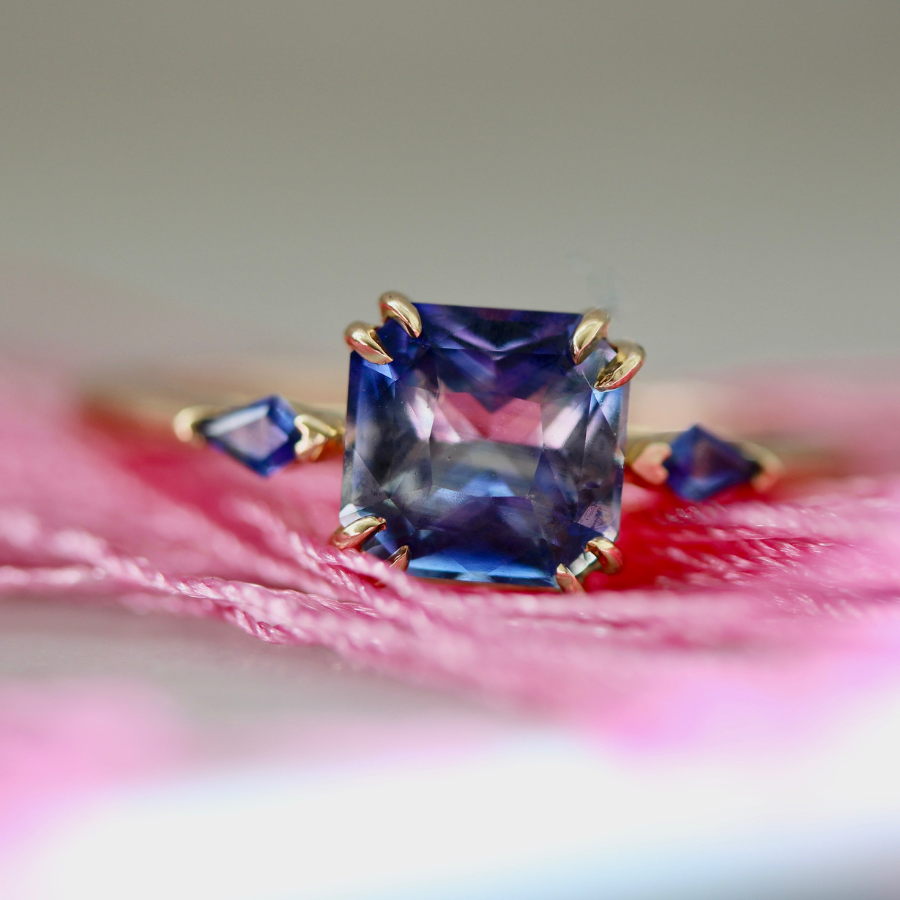 Blue-White Radiant Cut Sapphire Ring