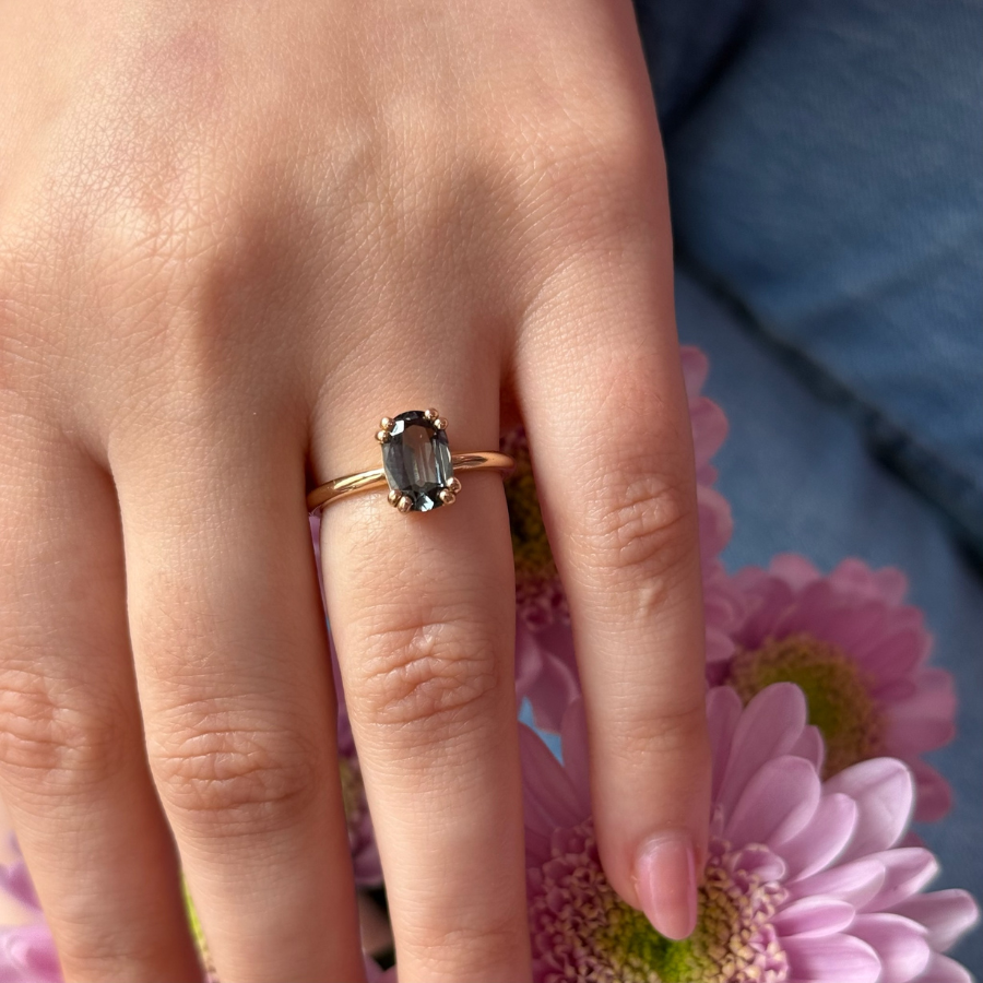  Blue Cushion Cut Spinel Ring
