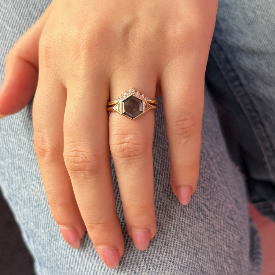 Blue Hexagon Portrait Cut Montana Sapphire Ring
