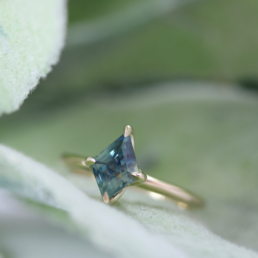 Blue Kite Cut Sapphire Ring