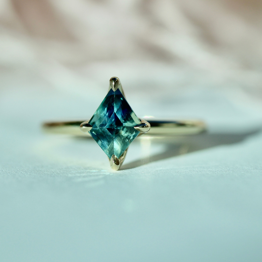 Blue Kite Cut Sapphire Ring