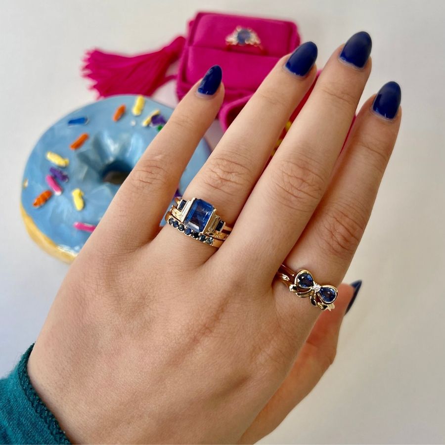 Blue Pear Sapphire Bow Ring