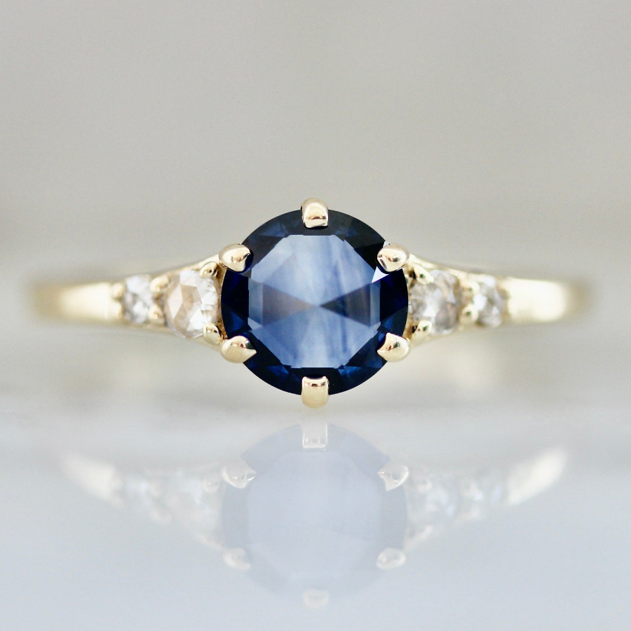 5871 Blue Sapphire Rose Cut and Diamond Ring
