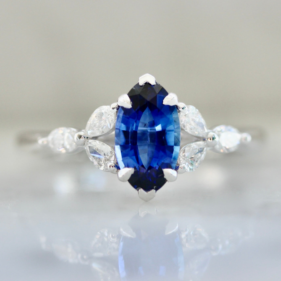 3986 Blue Sapphire Marquise and Diamond Ring