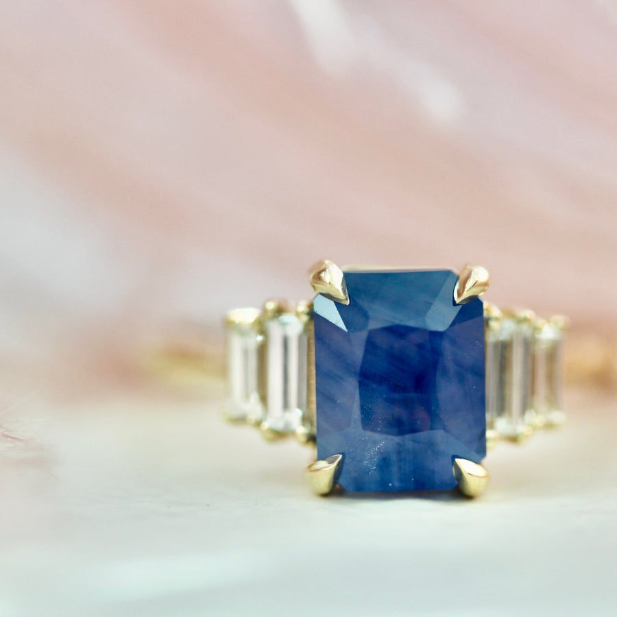 Blueberry Crumble Radiant Cut Opalescent Sapphire Ring