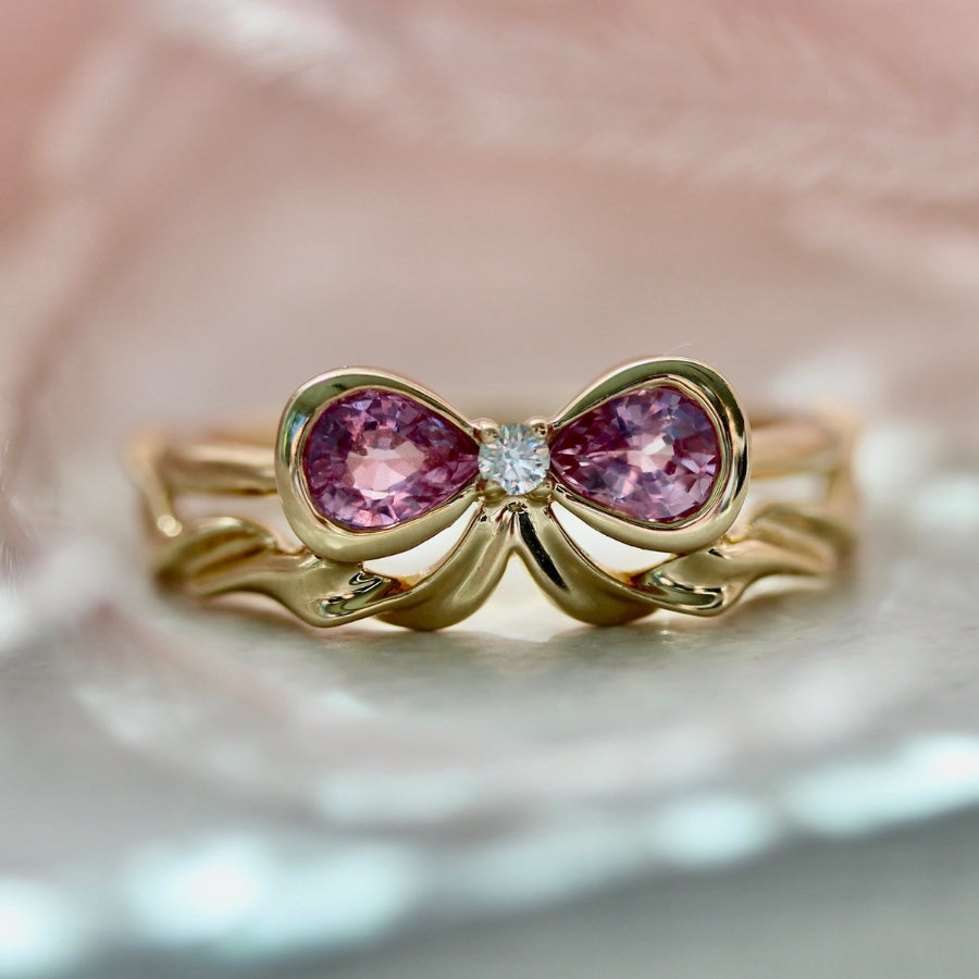 
            Bowtiful Pink Pear Sapphire Bow Ring