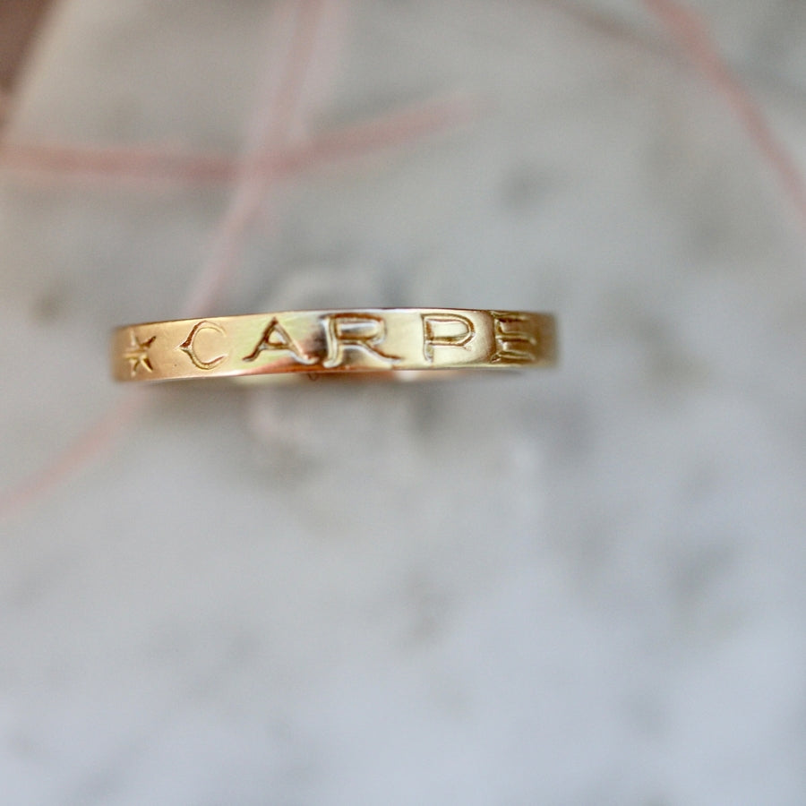 Carpe Noctum Engraved Gold Band