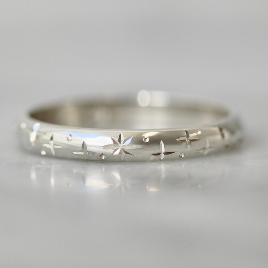 Celeste Major Star Engraved Sterling Silver Band