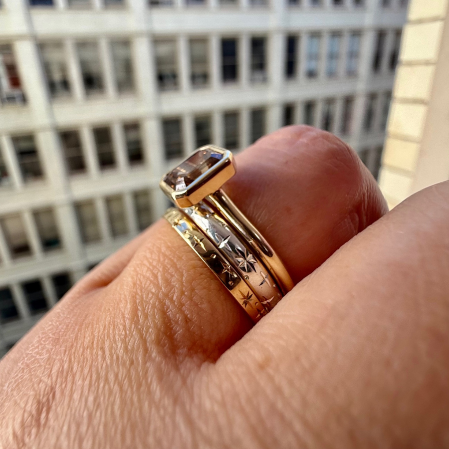 Celeste Major Star Engraved Sterling Silver Band