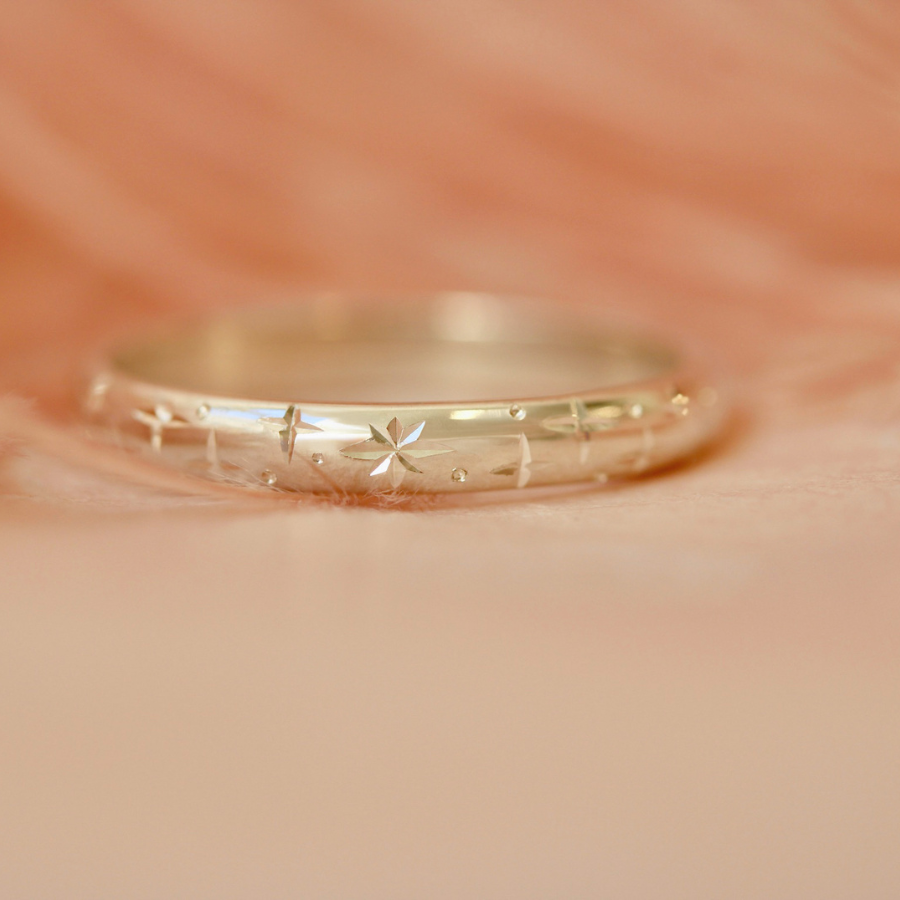 Celeste Major Star Engraved Sterling Silver Band