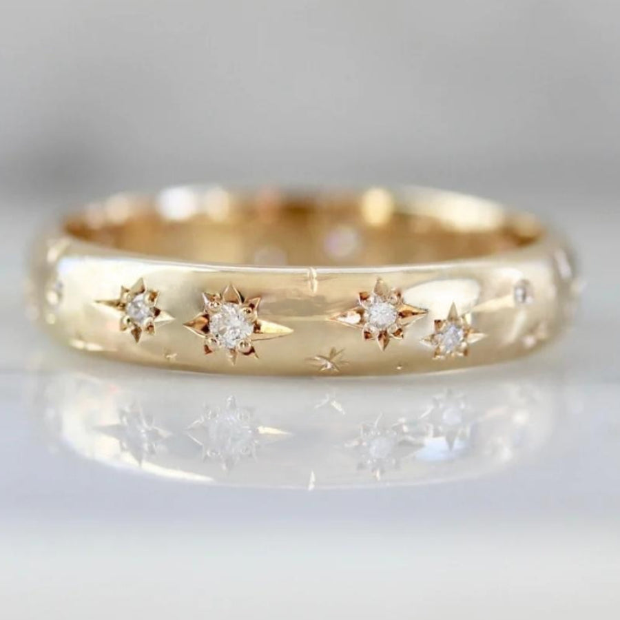 
            Celeste Rising Star Engraved Diamond Gold Band