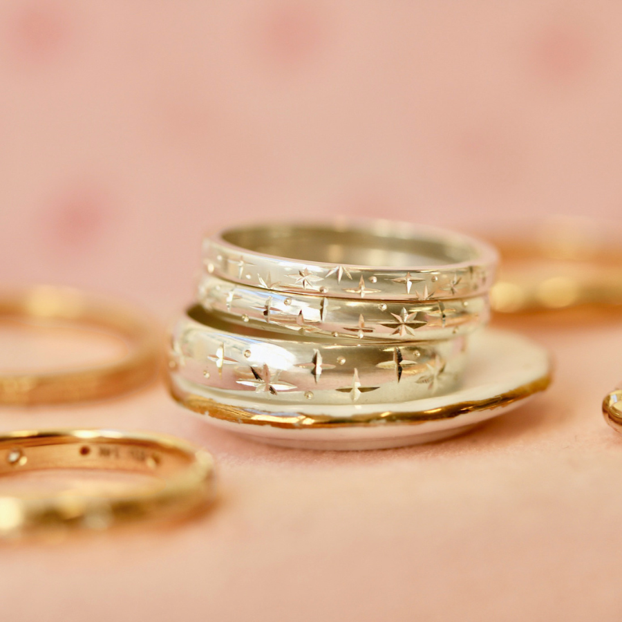 
            Celeste Rising Star Engraved Sterling Silver Band