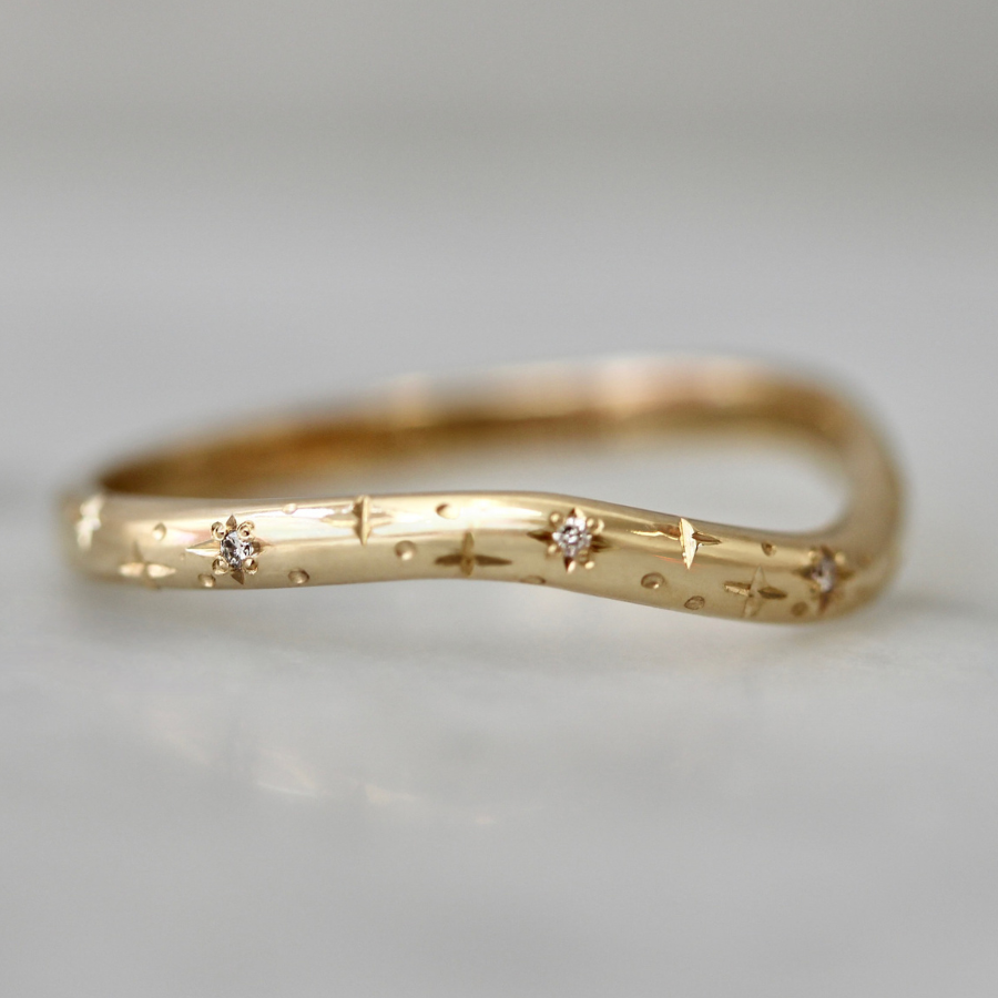 Celeste Star Engraved Curved Diamond Band