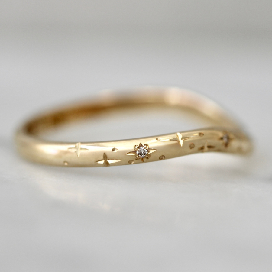 Celeste Star Engraved Curved Diamond Band