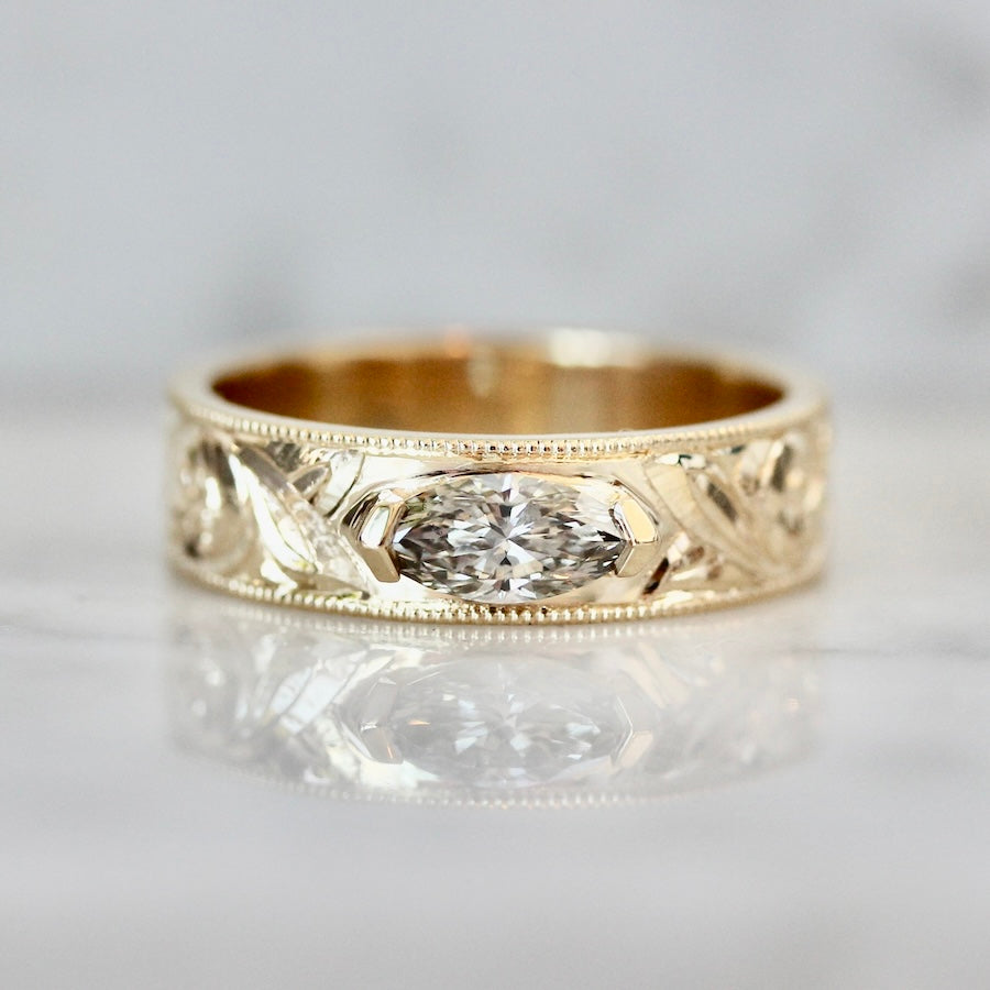 6565 Champagne Marquise Cut Diamond Ring with Engraved