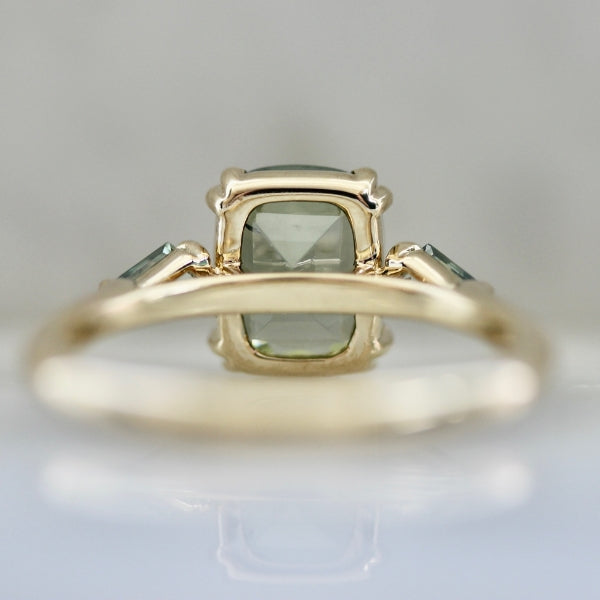 Coney Island Green Cushion Cut Opalescent Tourmaline Ring