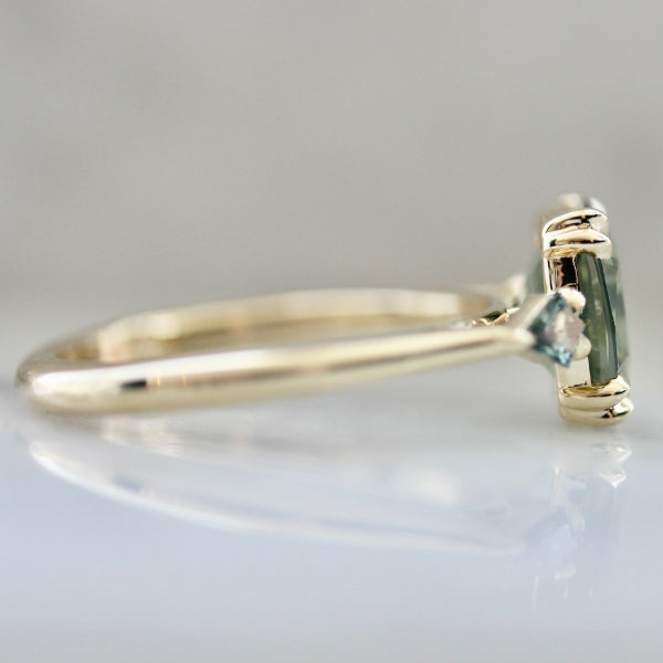 Coney Island Green Cushion Cut Opalescent Tourmaline Ring