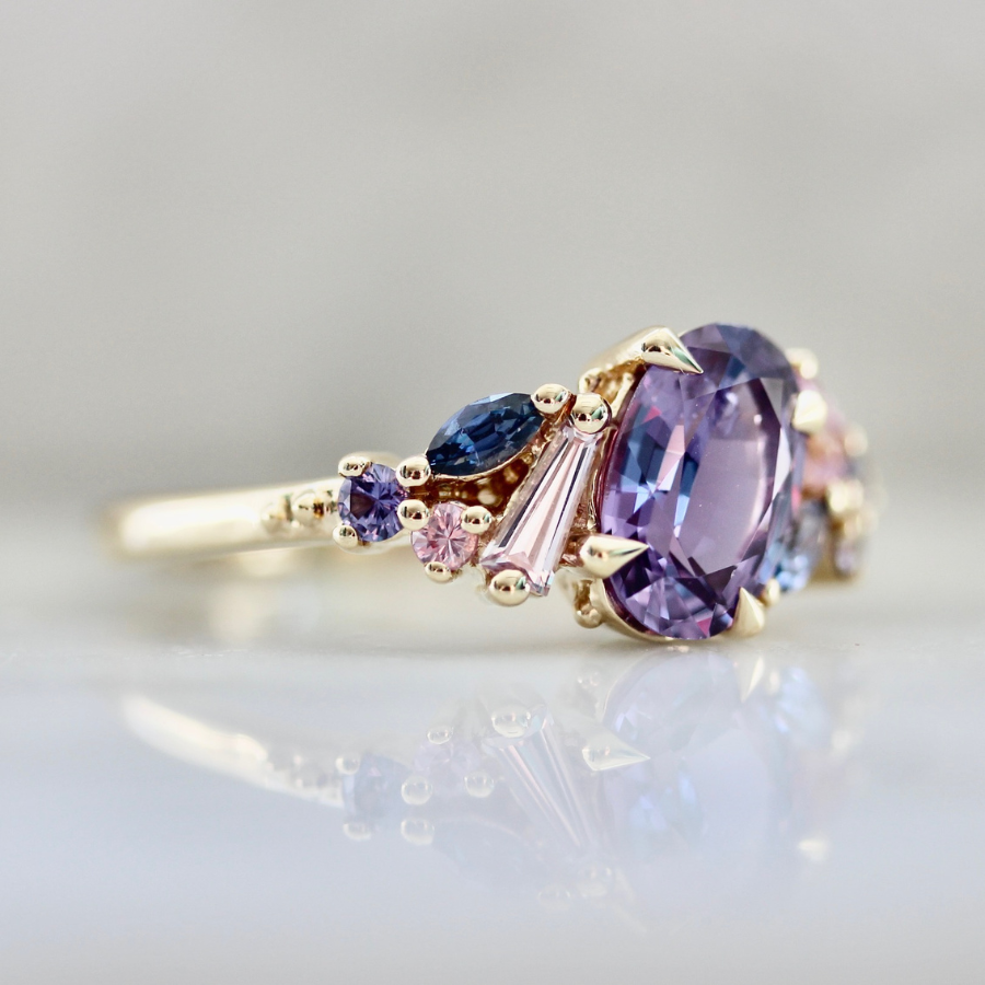 Cotton Candy Purple Oval Cut Sapphire Ring