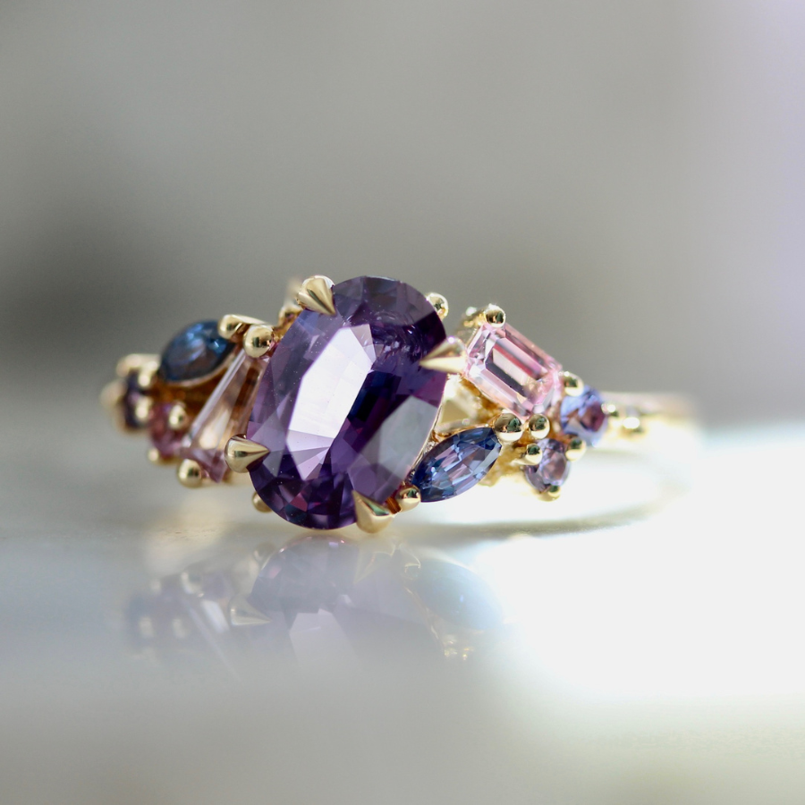 Cotton Candy Purple Oval Cut Sapphire Ring