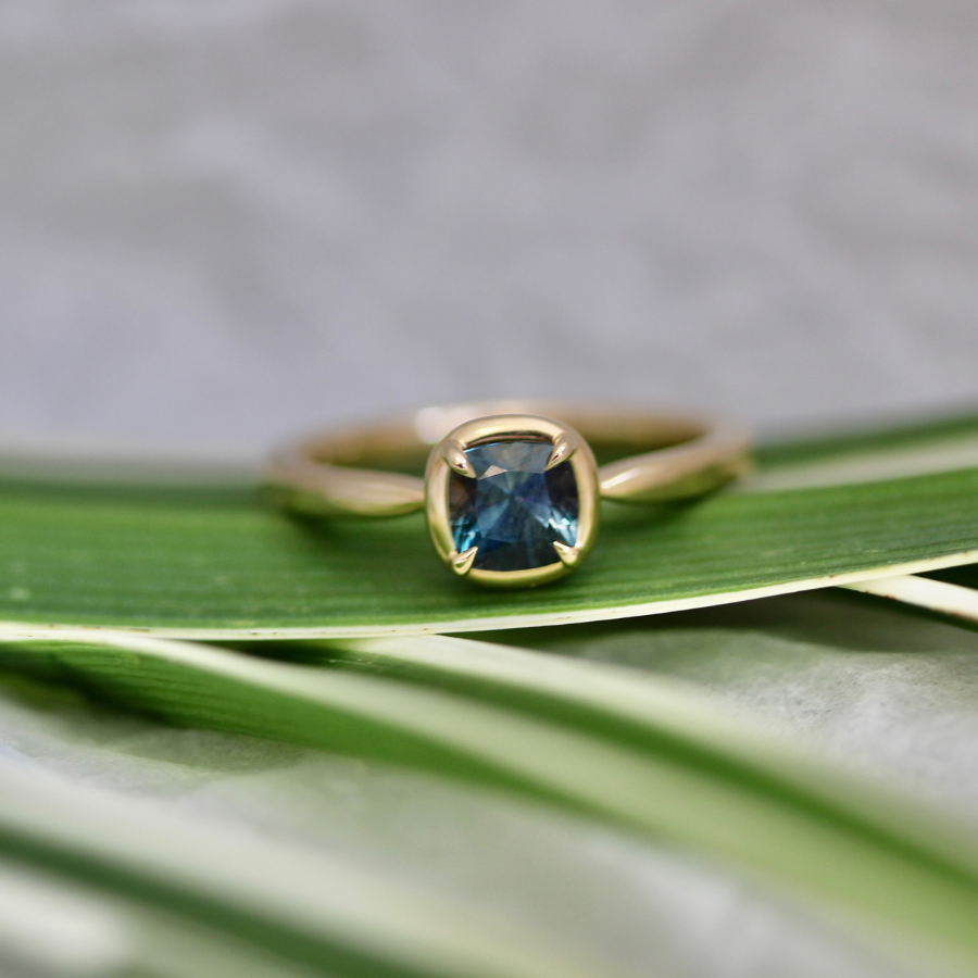 Cushion Cut Blue Montana Sapphire Ring