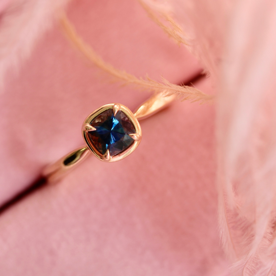 Cushion Cut Blue Montana Sapphire Ring