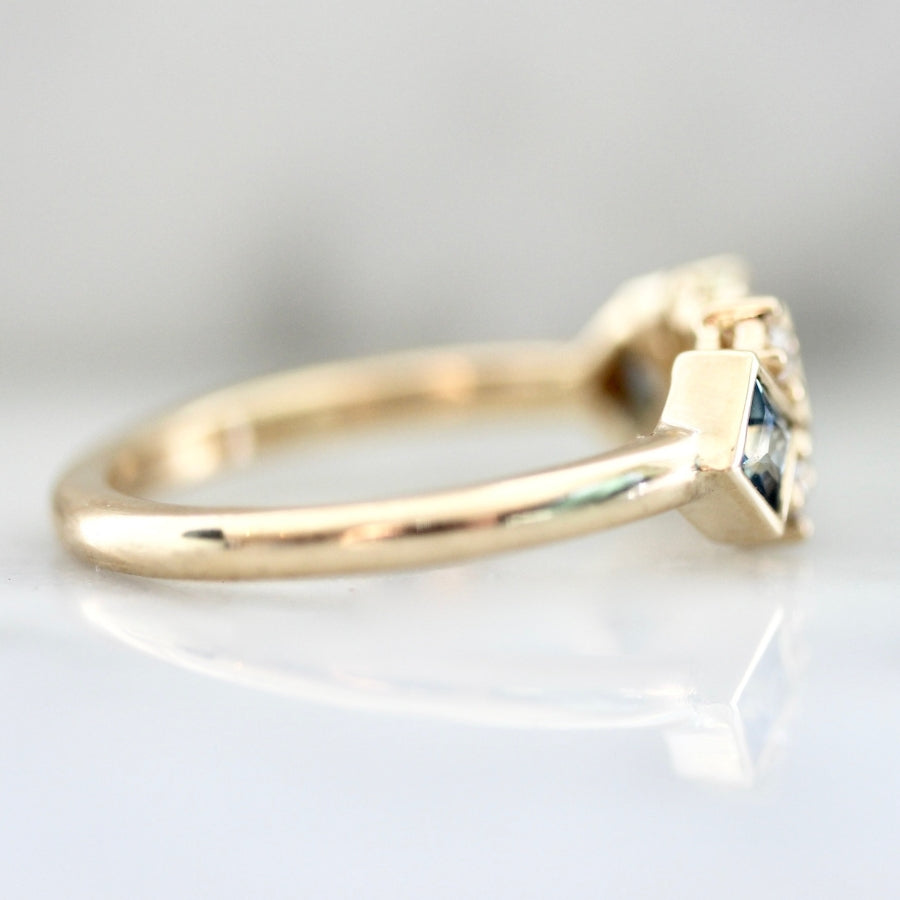 
            Double Dutch Light Blue-Green Princess Cut Sapphire &amp; Diamond Ring