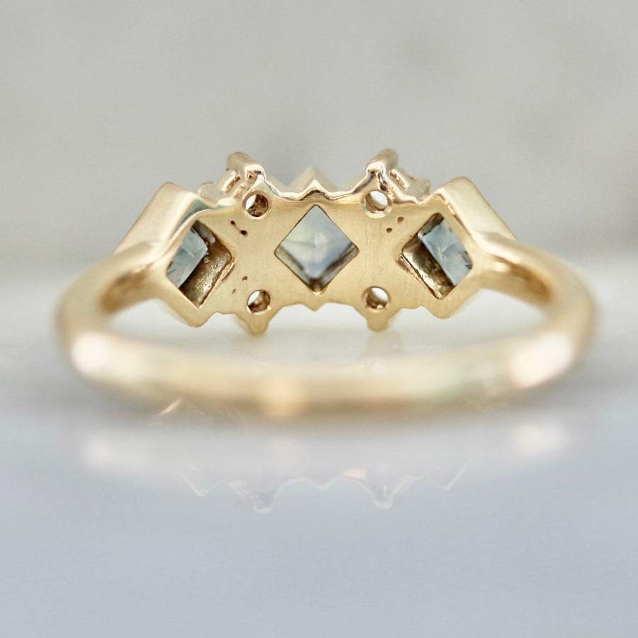 Double Dutch Light Blue-Green Princess Cut Sapphire & Diamond Ring