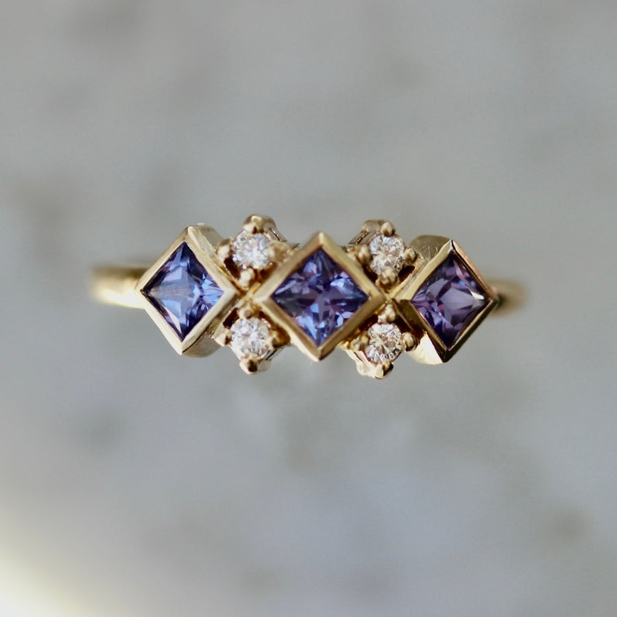 Double Dutch Purple Princess Cut Sapphire & Diamond Ring