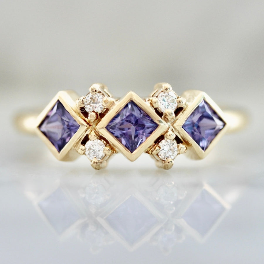 
            Double Dutch Purple Princess Cut Sapphire &amp; Diamond Ring