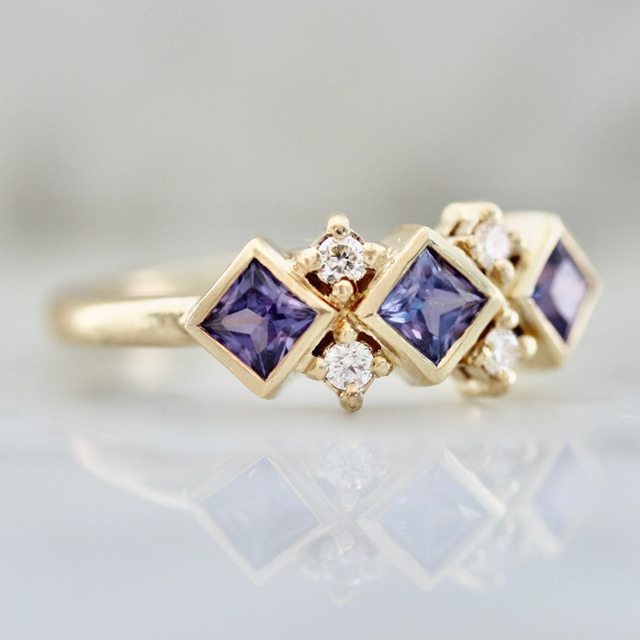Double Dutch Purple Princess Cut Sapphire & Diamond Ring