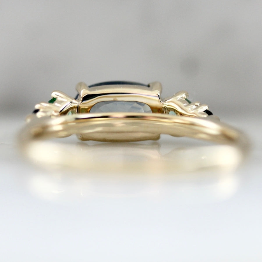 Electric Jellyfish Blue Oval Cut Opalescent Sapphire Ring