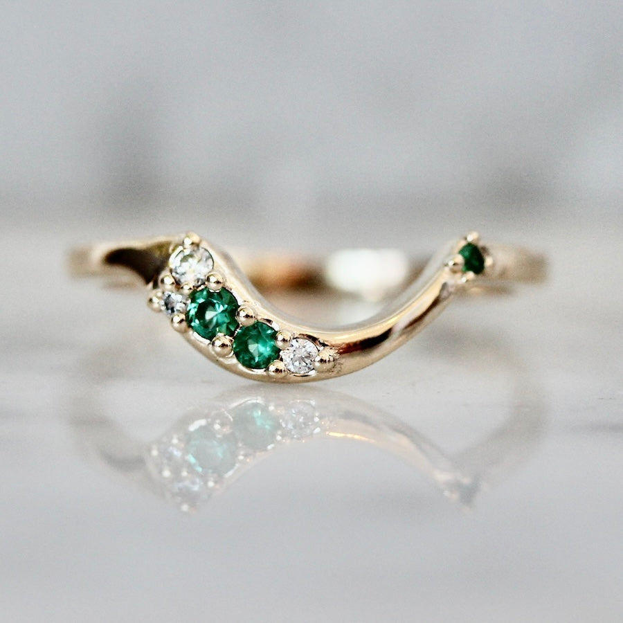 6729 Emerald and Diamond Curved Wedding Band