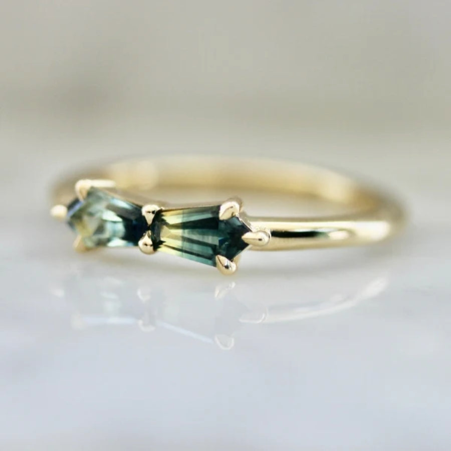 English Ivy Teal-Yellow Bi Color Sapphire Ring