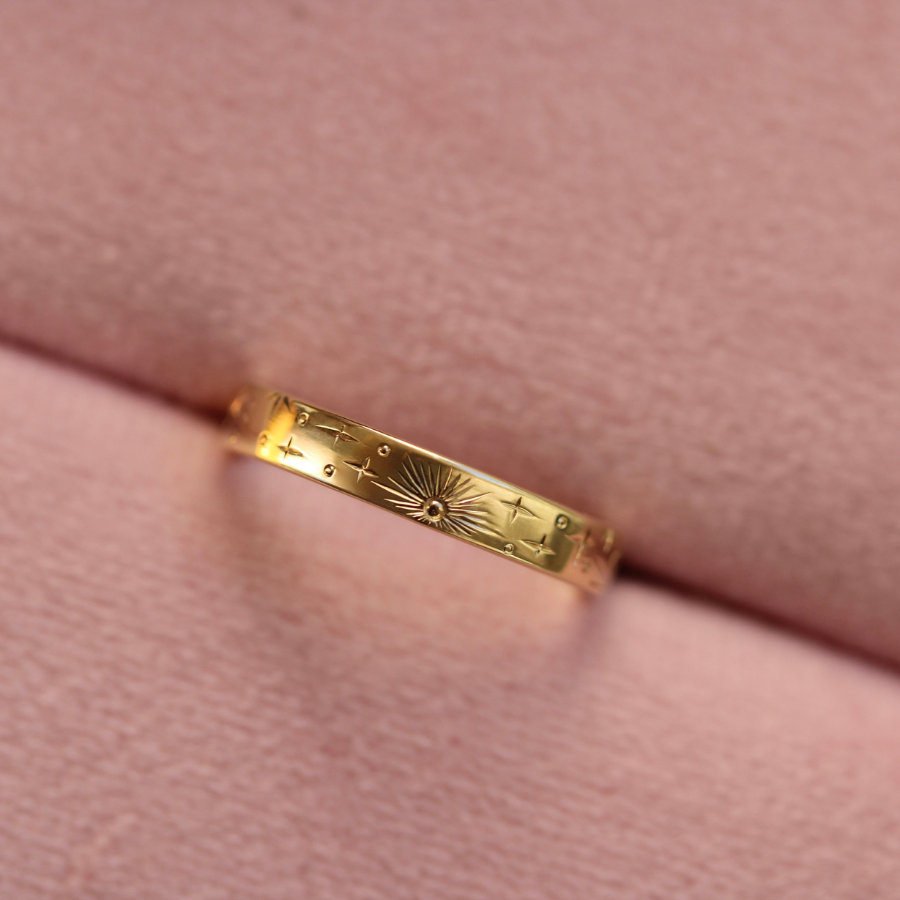 Engraved Celestial Gold Band