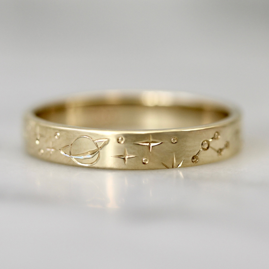 Engraved Celestial Gold Band