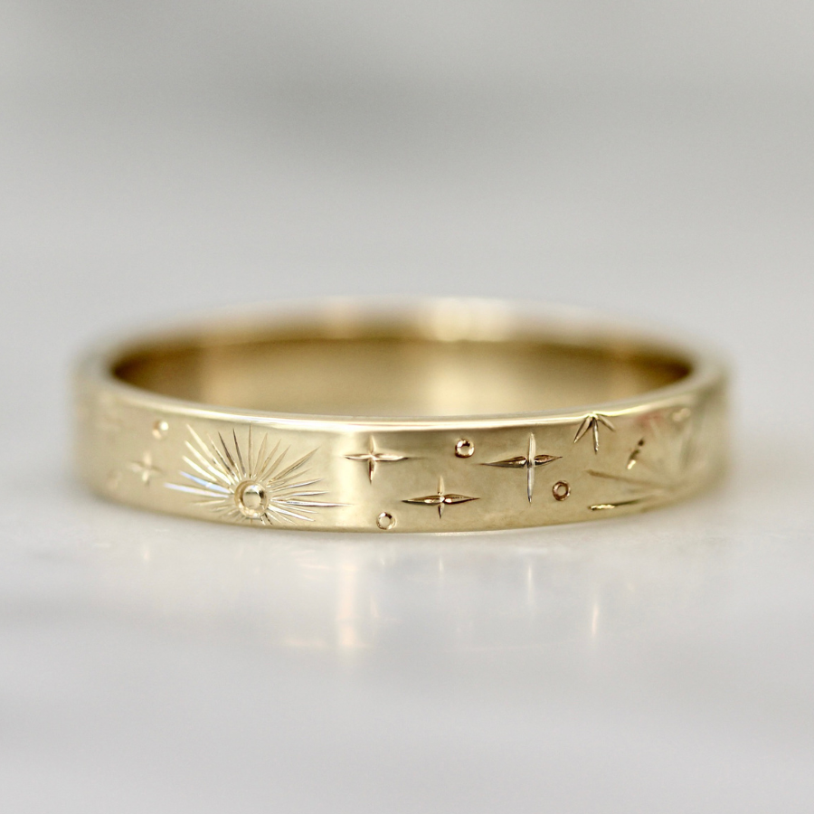 Engraved Celestial Gold Band
