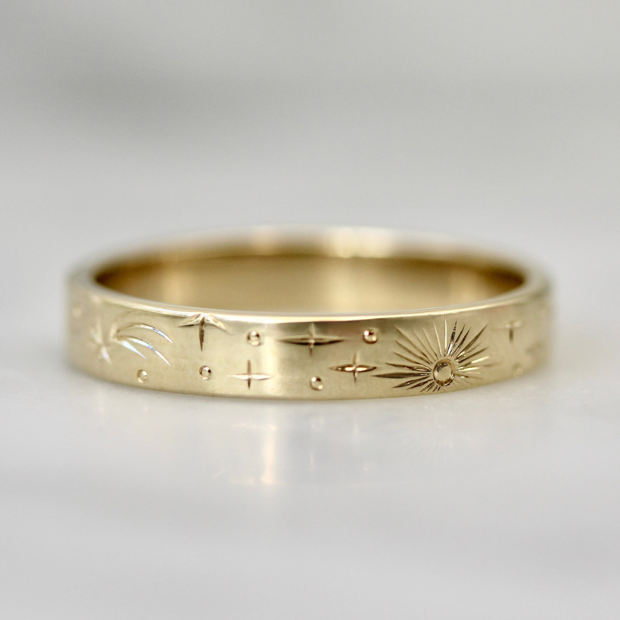 Engraved Celestial Gold Band