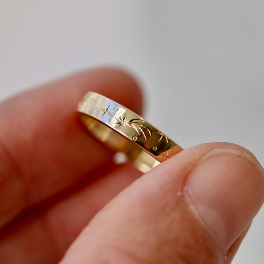 Engraved Celestial Gold Band