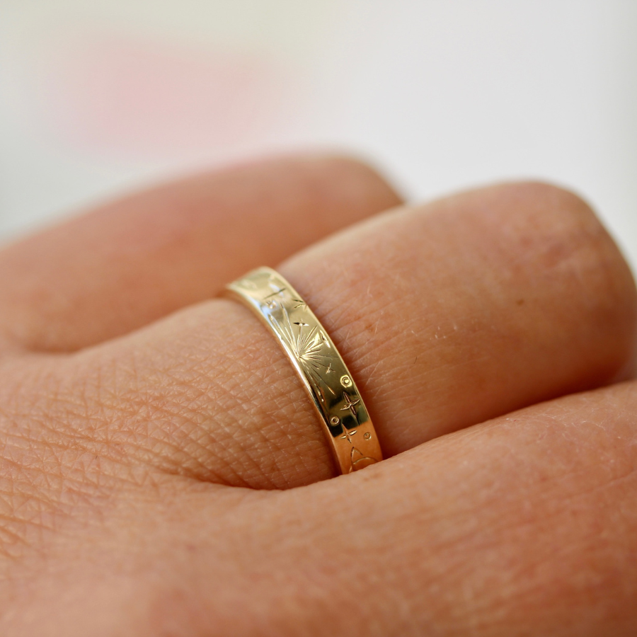 Engraved Celestial Gold Band