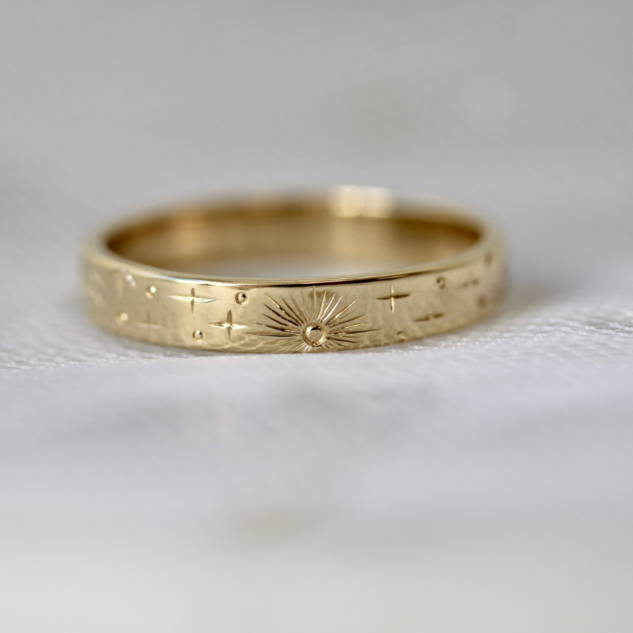 Engraved Celestial Gold Band