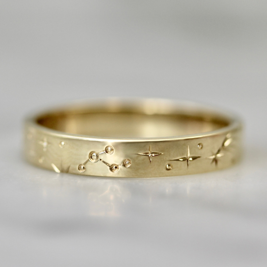 Engraved Celestial Gold Band